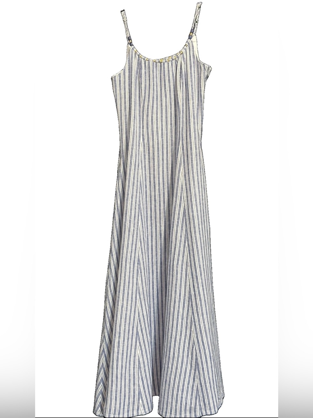 Calypso St. Barth Beaded Linen Blend Striped Maxi Dress Blue White XS